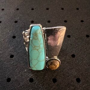 Silver-Tone Turquoise and Brown Stone Women’s Ring
